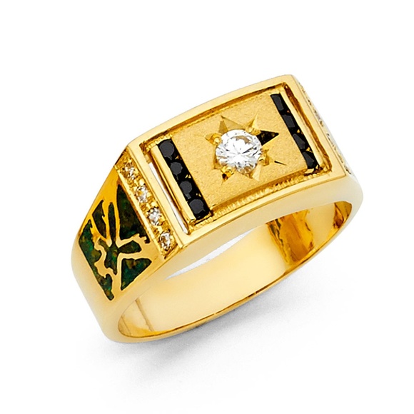 14K Yellow GoldCZ Men's Sapphire Ring